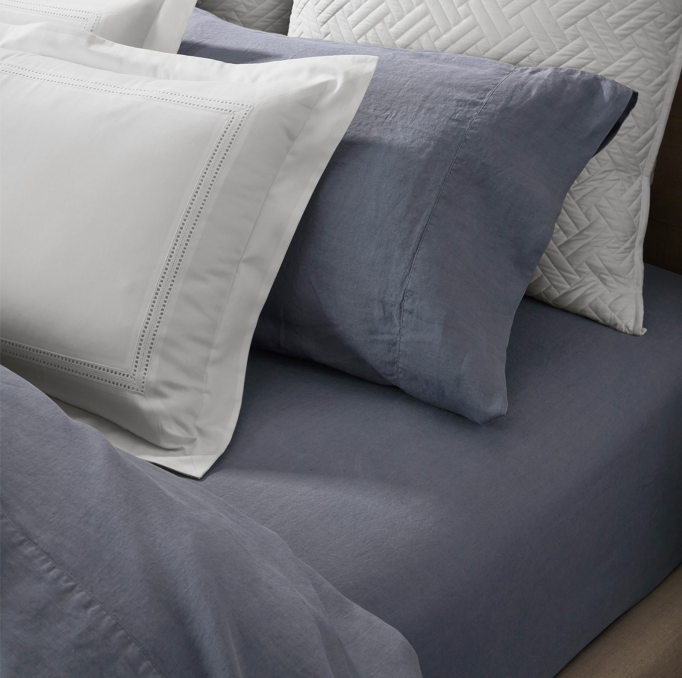 Linen Bed Sheet - 100% Belgian Flax - Mineral Blue