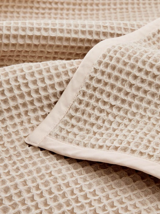 Waffle Weave Natural Cotton Blanket Waffle Weave Blanket Beige