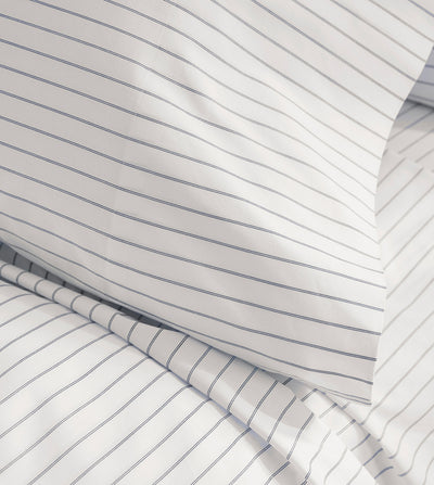 100% Organic Cotton Bedsheet -  Navy Percale Stripes