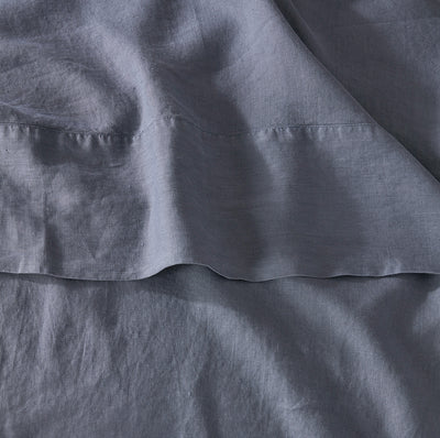 Linen Bed Sheet - 100% Belgian Flax - Mineral Blue